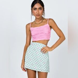 Princess Polly Selby Green Floral Checkered Skirt